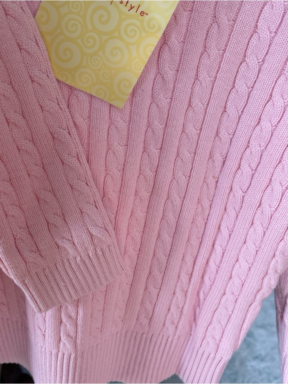 Denim&Co Pink Cable Crewneck Sweater - Picture 6 of 8